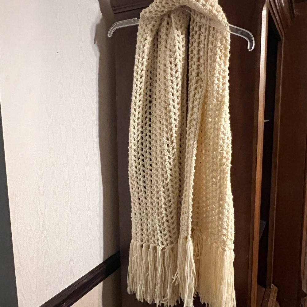 Cream Knit Scarf with Fringe